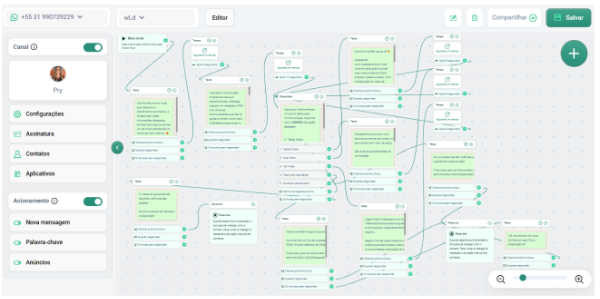 Editor de fluxo do chatbot da waLeads
