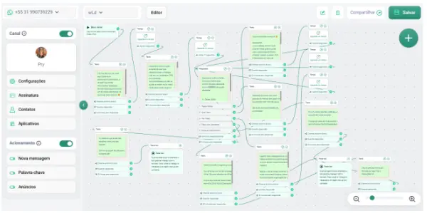 Editor de fluxo do chatbot da waLeads