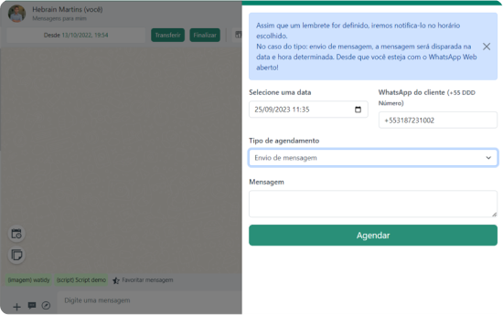 Tela de agendamento de mensagens da waLeads