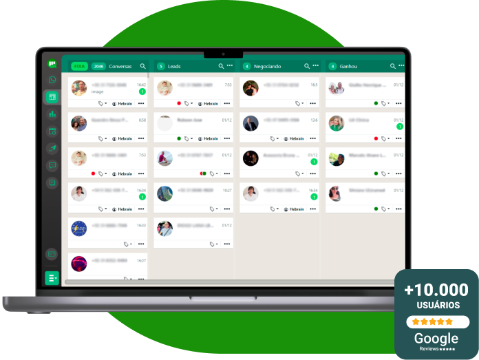 waLeads no WhatsApp Web: conversas organizadas em um CRM Kanban, com mais de 10.000 usuários e avaliação 5 estrelas no Google