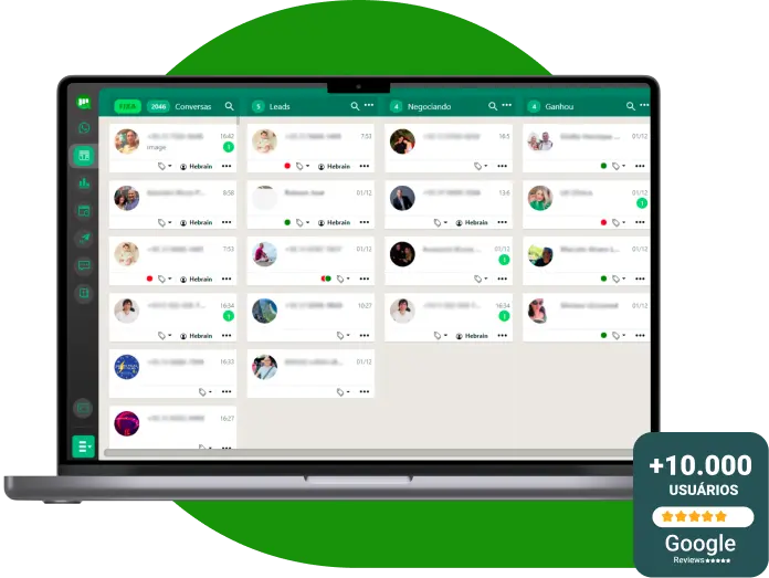 waLeads no WhatsApp Web: conversas organizadas em um CRM Kanban, com mais de 10.000 usuários e avaliação 5 estrelas no Google